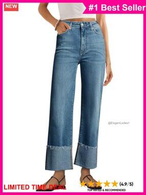 High Waisted Wide Leg Stretchy Denim Jeans with Pockets
